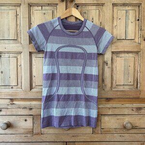 Lululemon Size 6‎ Purple White Striped Short Sleeve Swiftly Tech Tee Athletic